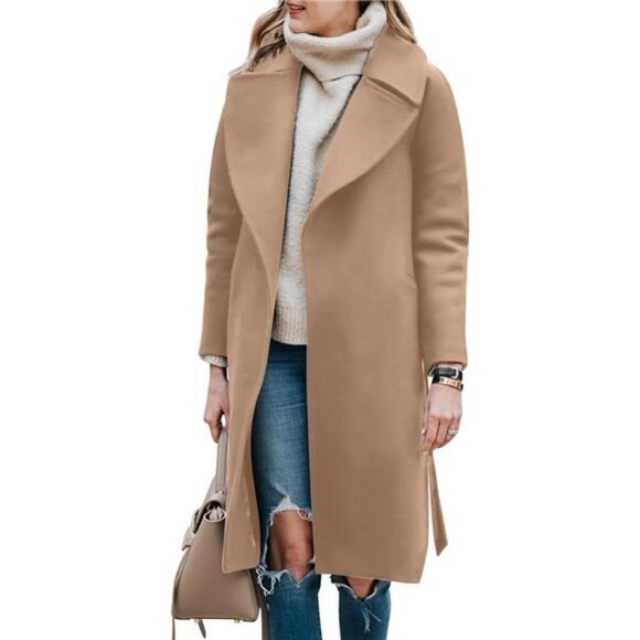 Women's Trench Coat Long Jacket Outerwear Khaki - Picture 1 of 6